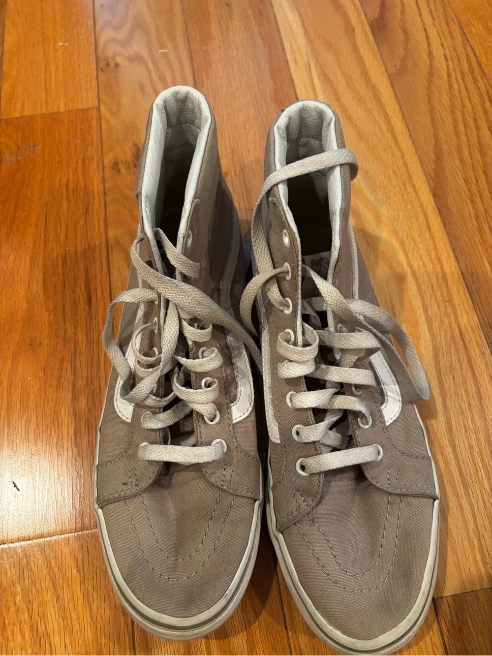 Vans Taupe High-Top Canvas Sneakers with White Stripe